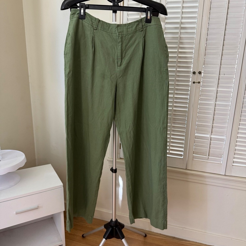 Rae Mode Olive Green Linen Blend Wide Leg Pleated Trousers XL